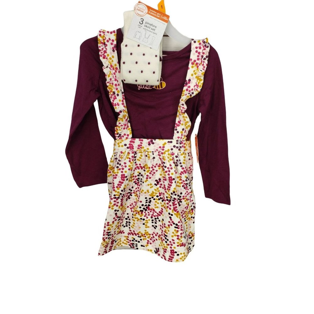 Wonder Nation Pinafore Skirt Set‎ With Footed Tights Size 4T